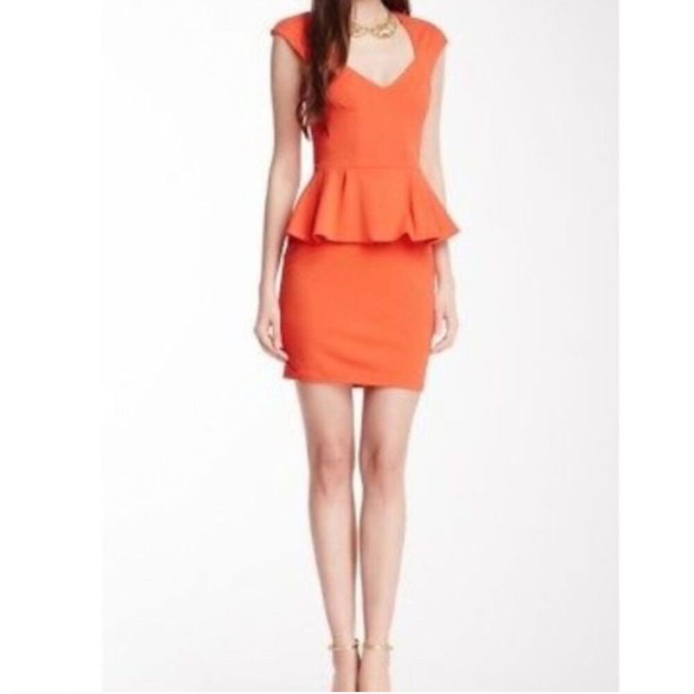 Bardot Coral Peplum Mini Dress
